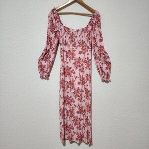 Free People Jaymes Midi Floral Dress Long Sleeve In Lilac Size Small Boho Chic
